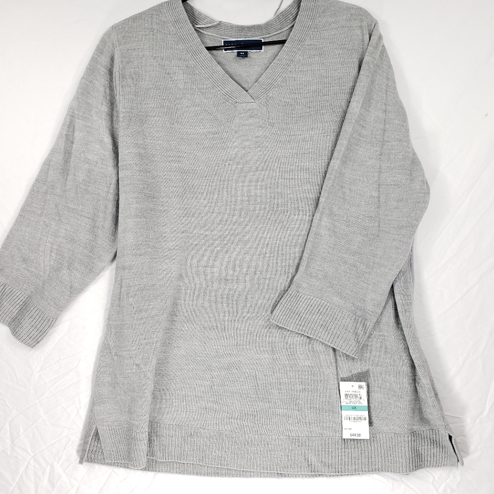 Karen Scott V Neck 3/4 Sleeve Tunic Sweater